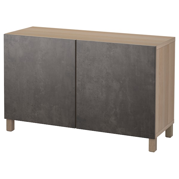 IKEA BESTÅ storage combination with doors, 47 1/4x16 1/2x29 1/8 in White Stained Oak Effect Kallviken / Stubbarp / Dark Gray Concre, Ikea Ireland | 9754ZHAGE