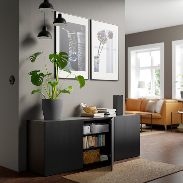 IKEA BESTÅ storage combination with doors, 70 7/8x16 1/2x25 5/8 in Black / Brown / Timmerviken Black, Ikea Ireland | 5389UQMOC