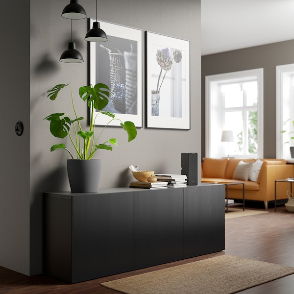 IKEA BESTÅ storage combination with doors, 70 7/8x16 1/2x25 5/8 in Black / Brown / Timmerviken Black, Ikea Ireland | 5389UQMOC
