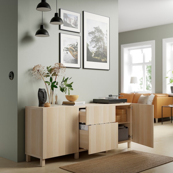 IKEA BESTÅ storage combination with drawers, white stained oak effect/Lappviken/Stubbarp white stained oak effect, 70 7/8x16 1/2x29 1/8 in, Ikea Ireland | 6593PORSZ