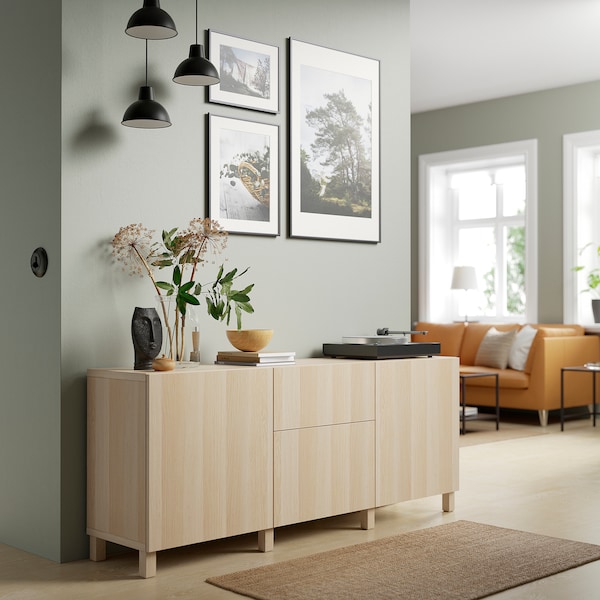 IKEA BESTÅ storage combination with drawers, white stained oak effect/Lappviken/Stubbarp white stained oak effect, 70 7/8x16 1/2x29 1/8 in, Ikea Ireland | 6593PORSZ