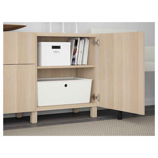 IKEA BESTÅ storage combination with drawers, white stained oak effect/Lappviken/Stubbarp white stained oak effect, 70 7/8x16 1/2x29 1/8 in, Ikea Ireland | 6593PORSZ