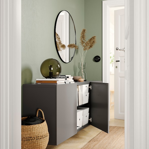 IKEA BESTÅ wall-mounted cabinet combination, 70 7/8x16 1/2x25 1/4 in Dark Gray / Lappviken Dark Gray, Ikea Ireland | 9651DGPRJ