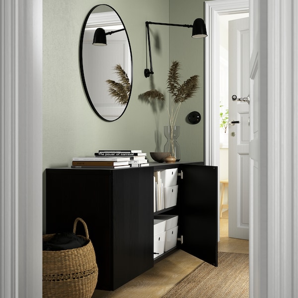 IKEA BESTÅ wall-mounted cabinet combination, 70 7/8x16 1/2x25 1/4 in Black / Brown / Timmerviken Black, Ikea Ireland | 1860VFEBC