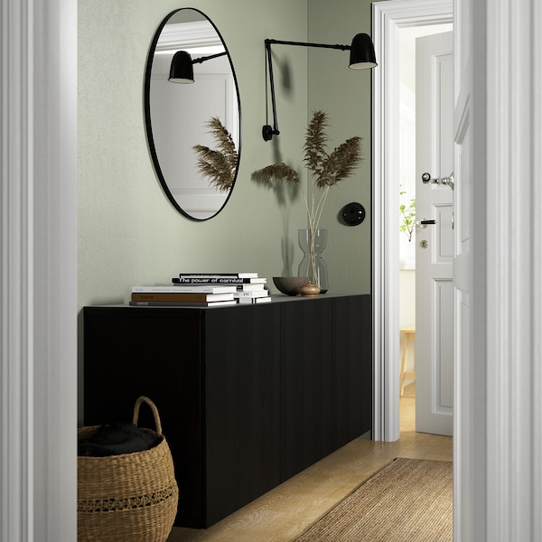 IKEA BESTÅ wall-mounted cabinet combination, 70 7/8x16 1/2x25 1/4 in Black / Brown / Timmerviken Black, Ikea Ireland | 1860VFEBC