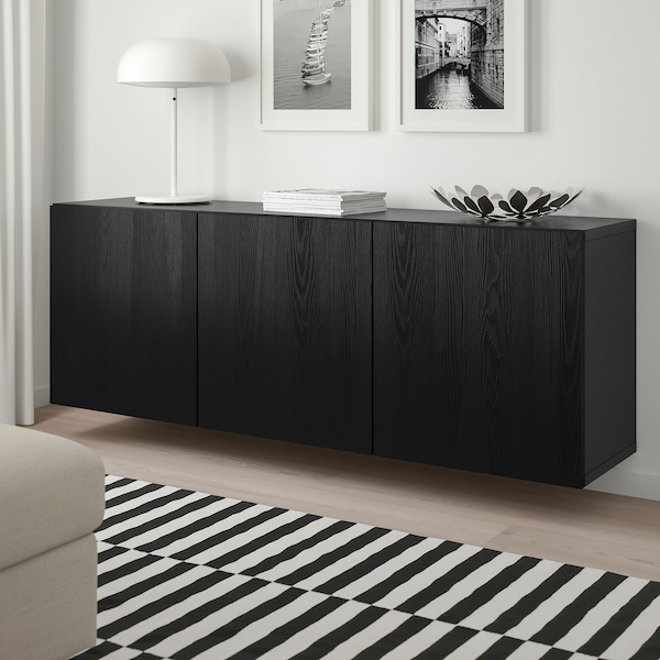 IKEA BESTÅ wall-mounted cabinet combination, 70 7/8x16 1/2x25 1/4 in Black / Brown / Timmerviken Black, Ikea Ireland | 1860VFEBC