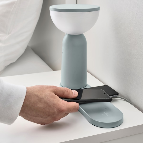 IKEA BETTORP LED mobile lamp w wireless charging, dimmable light gray-blue, Ikea Ireland | 4765HAVEK