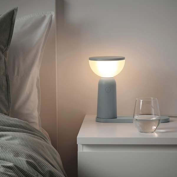 IKEA BETTORP LED mobile lamp w wireless charging, dimmable light gray-blue, Ikea Ireland | 4765HAVEK