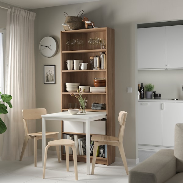 IKEA BILLY Bookcase with desk, 31 1/2x79 1/2 in Oak Effect / White, Ikea Ireland | 3847KWRON