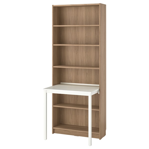 IKEA BILLY Bookcase with desk, 31 1/2x79 1/2 in Oak Effect / White, Ikea Ireland | 3847KWRON