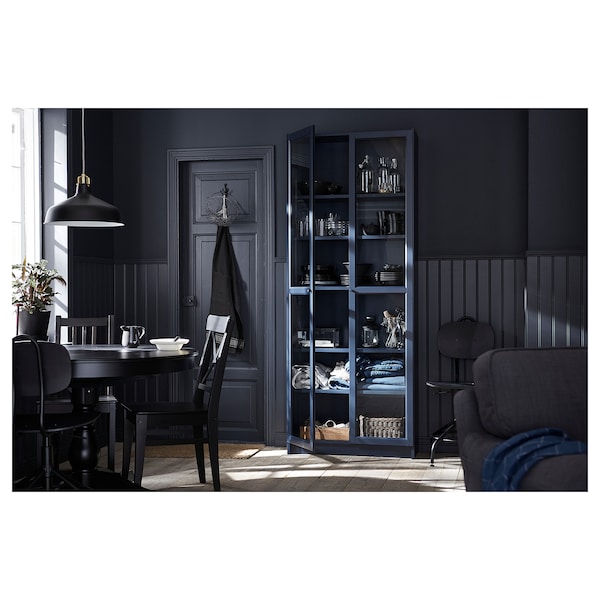 IKEA BILLY Bookcase with glass doors, dark blue, 31 1/2x11 3/4x79 1/2 in, Ikea Ireland | 7962MTPNJ