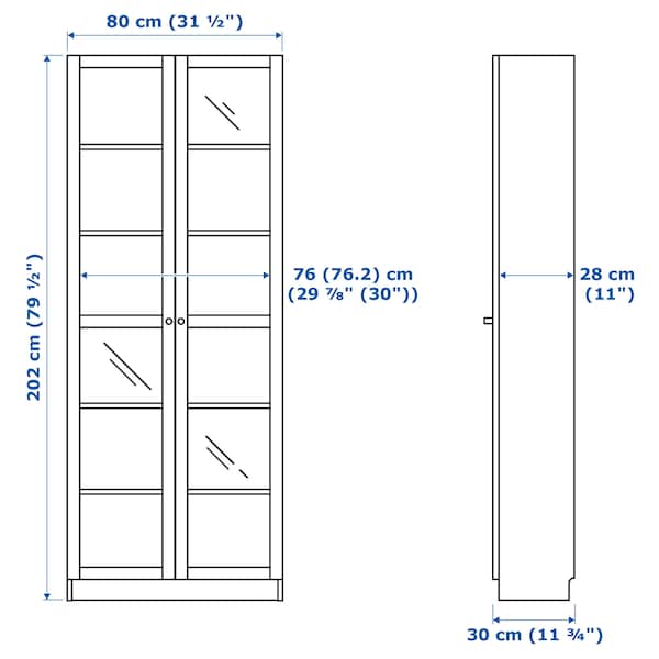 IKEA BILLY Bookcase with glass doors, dark blue, 31 1/2x11 3/4x79 1/2 in, Ikea Ireland | 7962MTPNJ