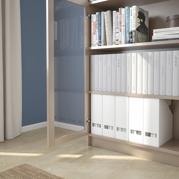 IKEA BILLY Bookcase with glass doors, gray, metallic effect, 31 1/2x11 3/4x79 1/2 in, Ikea Ireland | 5813IPTKO