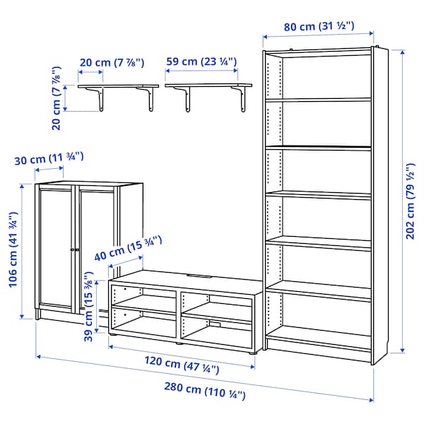 IKEA BILLY / BESTÅ TV storage combination, white, 110 1/4x15 3/4x79 1/2 in, Ikea Ireland | 8179GQUSO