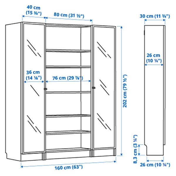 IKEA BILLY / HÖGBO bookcase comb w glass doors, 63x79 1/2 in White, Ikea Ireland | 4712VXTAP