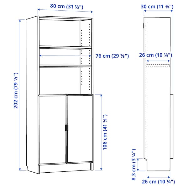 IKEA BILLY / HÖGBO bookcase w glass doors, 31 1/2x11 3/4x79 1/2 in White, Ikea Ireland | 2764OYZFA