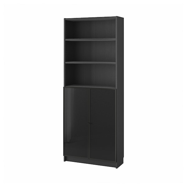 IKEA BILLY / HÖGBO bookcase w glass doors, 31 1/2x11 3/4x79 1/2 in Black Oak Effect, Ikea Ireland | 2078NAGMQ
