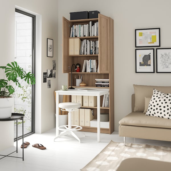 IKEA BILLY / OXBERG Bookcase with desk, 31 1/2x79 1/2 in Oak Effect / White, Ikea Ireland | 9781CDELA