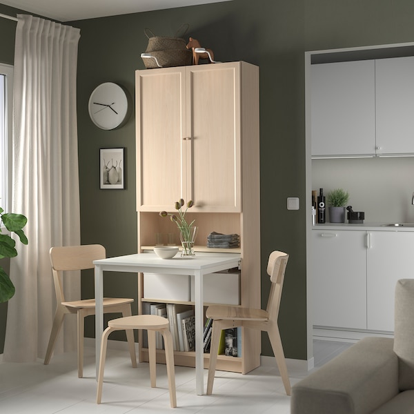 IKEA BILLY / OXBERG Bookcase with desk, 31 1/2x79 1/2 in Birch Effect / White, Ikea Ireland | 9421LIROS
