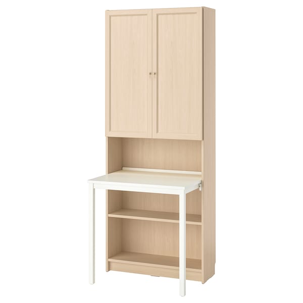 IKEA BILLY / OXBERG Bookcase with desk, 31 1/2x79 1/2 in Birch Effect / White, Ikea Ireland | 9421LIROS
