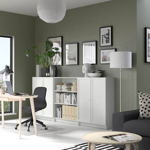 IKEA BILLY / OXBERG bookcase comb w doors, 94 1/2x11 3/4x41 3/4 in White, Ikea Ireland | 7308VKPCZ