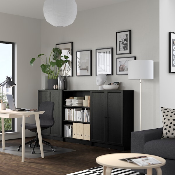 IKEA BILLY / OXBERG bookcase comb w doors, 94 1/2x11 3/4x41 3/4 in Black Oak Effect, Ikea Ireland | 7219NPHDC
