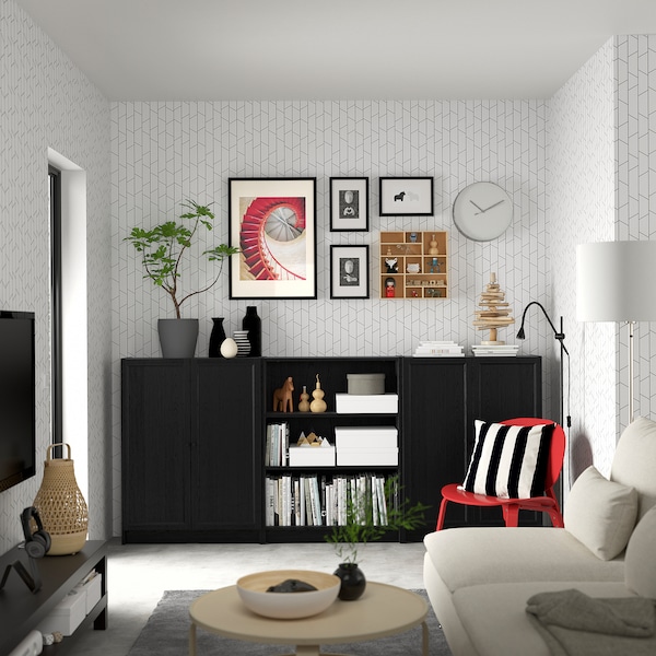 IKEA BILLY / OXBERG bookcase comb w doors, 94 1/2x11 3/4x41 3/4 in Black Oak Effect, Ikea Ireland | 7219NPHDC