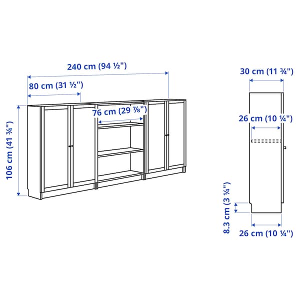 IKEA BILLY / OXBERG bookcase comb w doors, 94 1/2x11 3/4x41 3/4 in Black Oak Effect, Ikea Ireland | 7219NPHDC