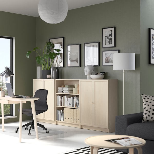 IKEA BILLY / OXBERG bookcase comb w doors, 94 1/2x11 3/4x41 3/4 in Birch Effect, Ikea Ireland | 6380NWAMS