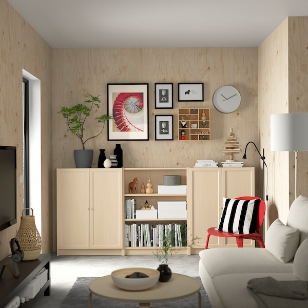 IKEA BILLY / OXBERG bookcase comb w doors, 94 1/2x11 3/4x41 3/4 in Birch Effect, Ikea Ireland | 6380NWAMS