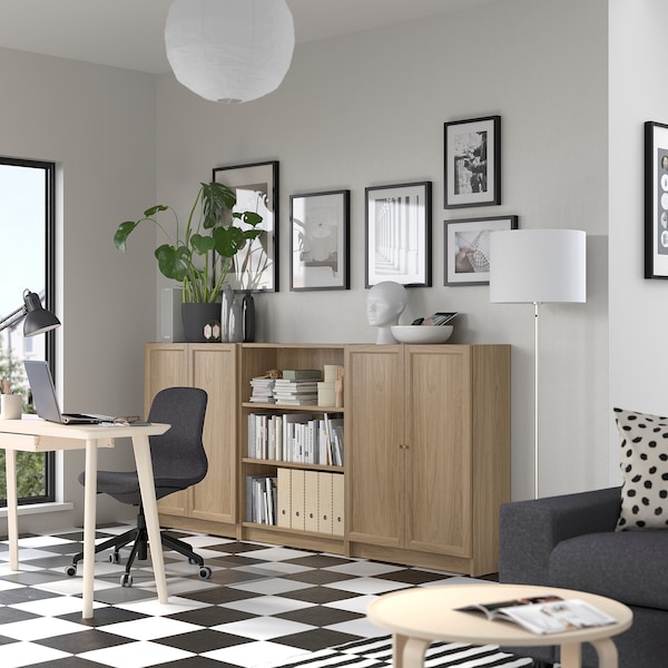 IKEA BILLY / OXBERG bookcase comb w doors, 94 1/2x11 3/4x41 3/4 in Oak Effect, Ikea Ireland | 9567LVACX