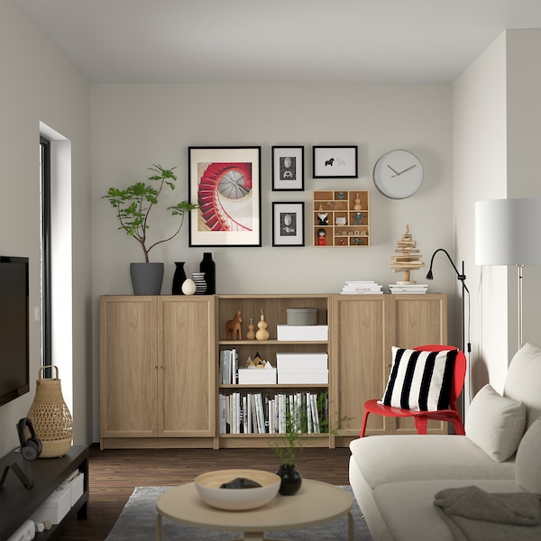 IKEA BILLY / OXBERG bookcase comb w doors, 94 1/2x11 3/4x41 3/4 in Oak Effect, Ikea Ireland | 9567LVACX