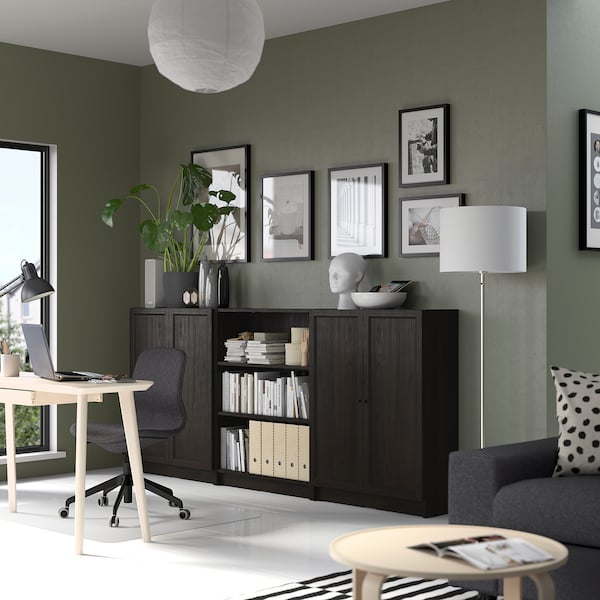IKEA BILLY / OXBERG bookcase comb w doors, 94 1/2x11 3/4x41 3/4 in Dark Brown Oak Effect, Ikea Ireland | 8457RUMKQ