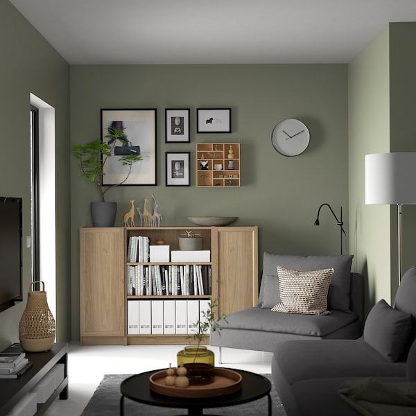IKEA BILLY / OXBERG bookcase comb w doors, 63x41 3/4 in Oak Effect, Ikea Ireland | 8945CFAXK