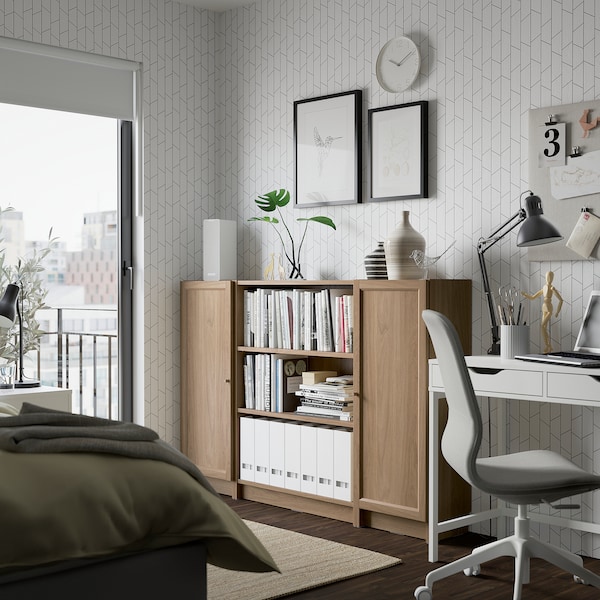 IKEA BILLY / OXBERG bookcase comb w doors, 63x41 3/4 in Oak Effect, Ikea Ireland | 8945CFAXK