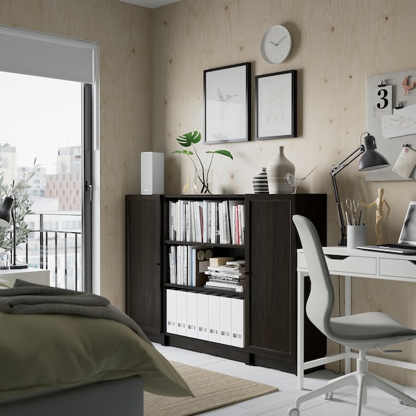 IKEA BILLY / OXBERG bookcase comb w doors, 63x41 3/4 in Dark Brown Oak Effect, Ikea Ireland | 8694THLAZ