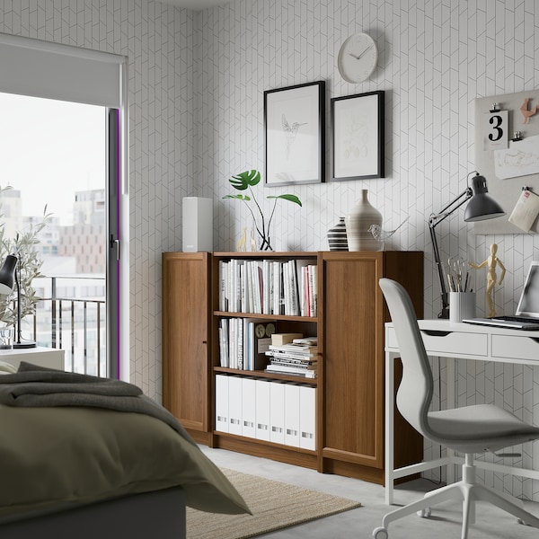 IKEA BILLY / OXBERG bookcase comb w doors, 63x41 3/4 in Brown Walnut Effect, Ikea Ireland | 6239WKRTZ