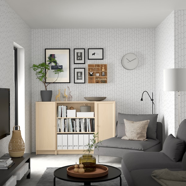IKEA BILLY / OXBERG bookcase comb w doors, 63x41 3/4 in Birch Effect, Ikea Ireland | 2436NRASO