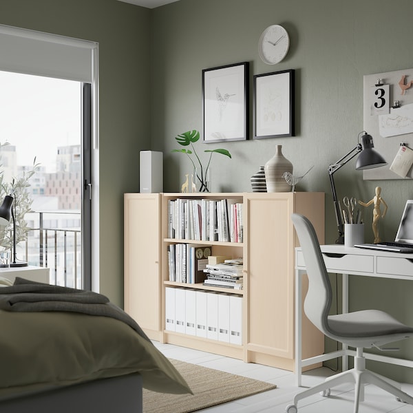 IKEA BILLY / OXBERG bookcase comb w doors, 63x41 3/4 in Birch Effect, Ikea Ireland | 2436NRASO