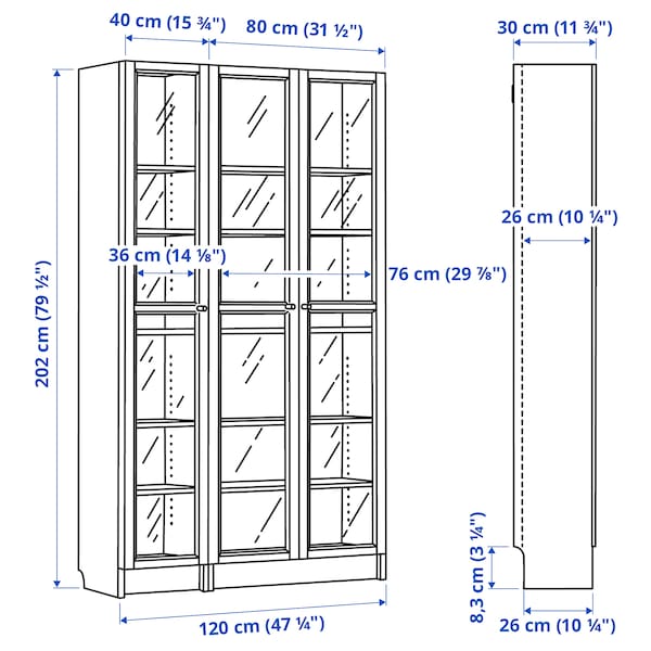 IKEA BILLY / OXBERG bookcase comb w glass doors, clear glass, 47 1/4x11 3/4x79 1/2 in Dark Brown Oak Effect, Ikea Ireland | 8257PJBSY