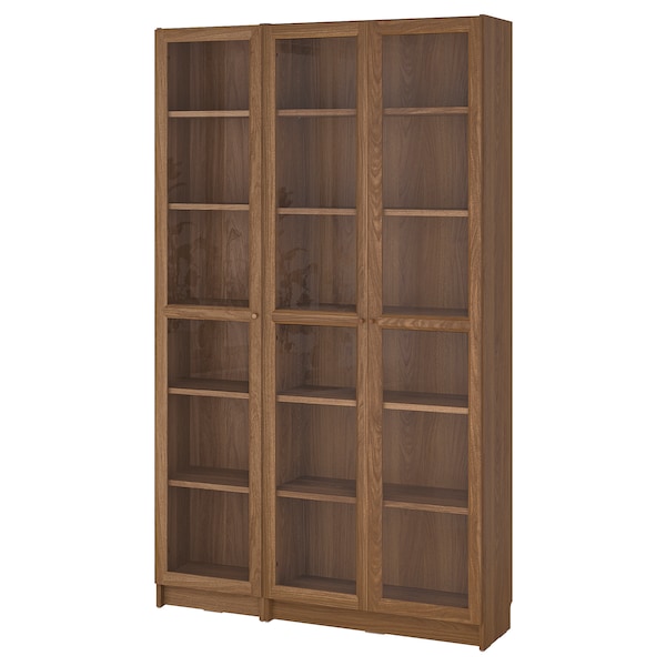 IKEA BILLY / OXBERG bookcase comb w glass doors, 47 1/4x11 3/4x79 1/2 in Brown Walnut Effect / Clear Glass, Ikea Ireland | 0489RMNUY