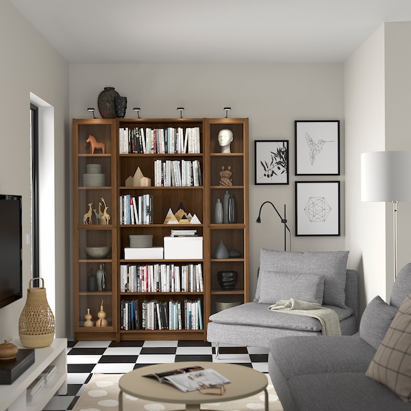 IKEA BILLY / OXBERG bookcase comb w glass doors, 63x79 1/2 in Brown Walnut Effect, Ikea Ireland | 9481EBLGW