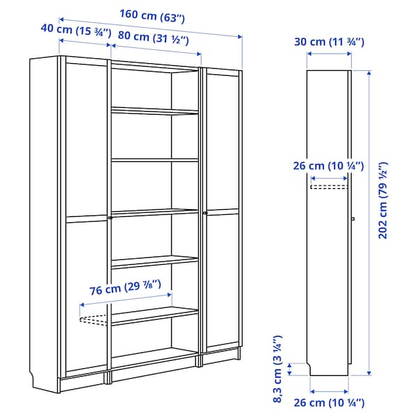 IKEA BILLY / OXBERG bookcase comb w glass doors, 63x79 1/2 in Brown Walnut Effect, Ikea Ireland | 9481EBLGW
