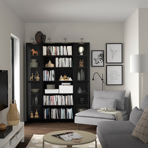 IKEA BILLY / OXBERG bookcase comb w glass doors, 63x79 1/2 in Black Oak Effect, Ikea Ireland | 7906DNSMC