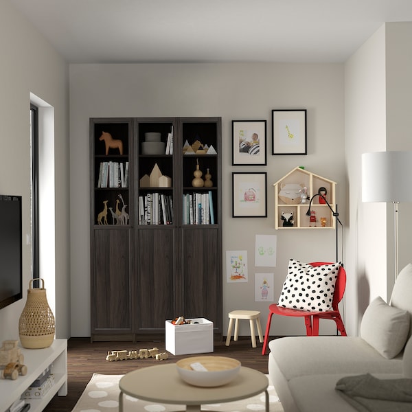 IKEA BILLY / OXBERG bookcase comb w panel/glass doors, 47 1/4x11 3/4x79 1/2 in Oak Effect Dark Brown, Ikea Ireland | 3276BLQEN