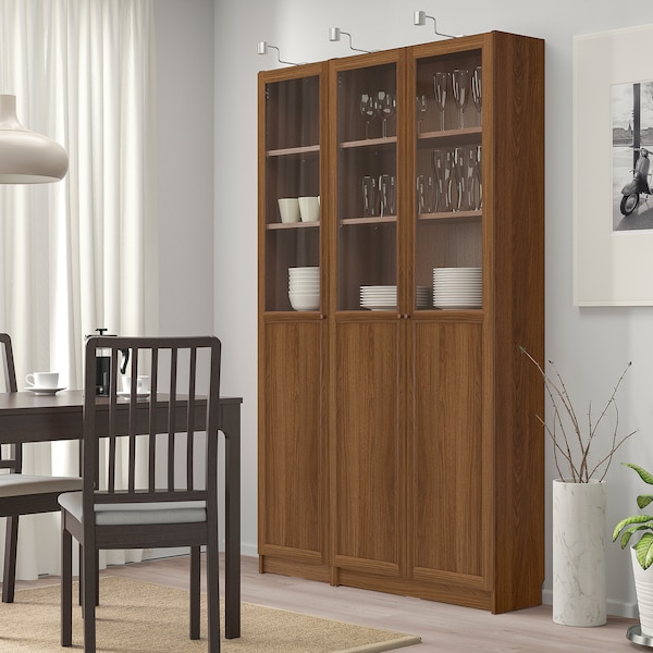 IKEA BILLY / OXBERG bookcase comb w panel/glass doors, 47 1/4x11 3/4x79 1/2 in Brown Walnut Effect, Ikea Ireland | 7892TYUND