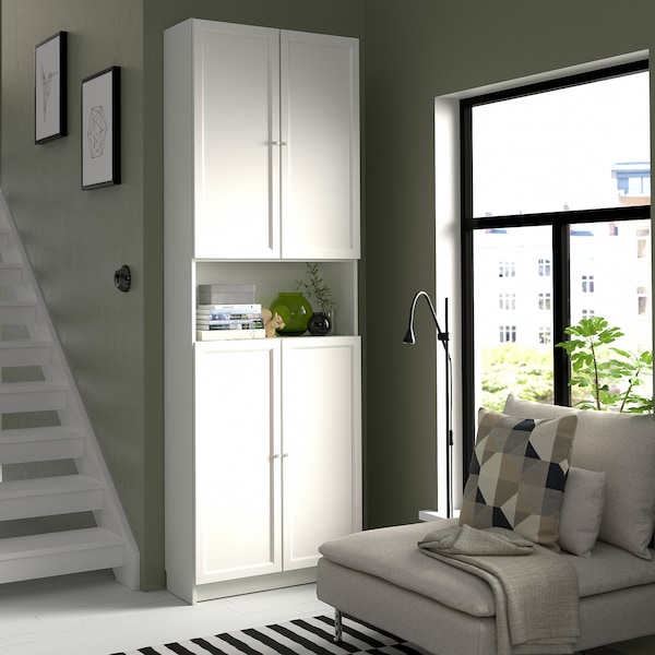IKEA BILLY / OXBERG bookcase w doors/ext unit, 31 1/2x11 3/4x93 1/4 in White, Ikea Ireland | 7514VILCK