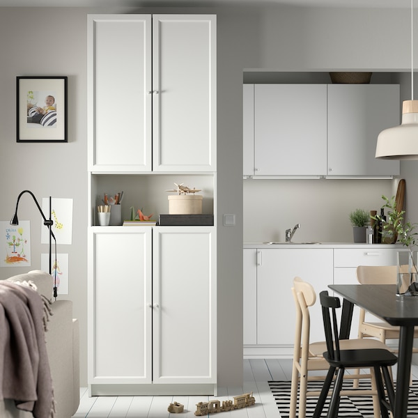 IKEA BILLY / OXBERG bookcase w doors/ext unit, 31 1/2x11 3/4x93 1/4 in White, Ikea Ireland | 7514VILCK