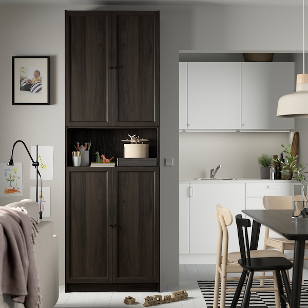 IKEA BILLY / OXBERG bookcase w doors/ext unit, 31 1/2x11 3/4x93 1/4 in Dark Brown Oak Effect, Ikea Ireland | 1792ERNKD