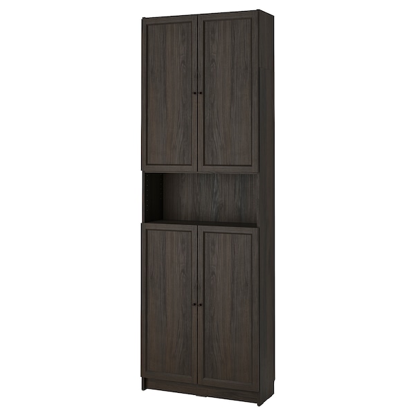 IKEA BILLY / OXBERG bookcase w doors/ext unit, 31 1/2x11 3/4x93 1/4 in Dark Brown Oak Effect, Ikea Ireland | 1792ERNKD